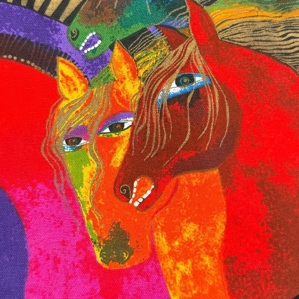 Laurel Burch Wild Horses of Fire Medium Hobo Canvas Shoulder Bag Red 14X9X4